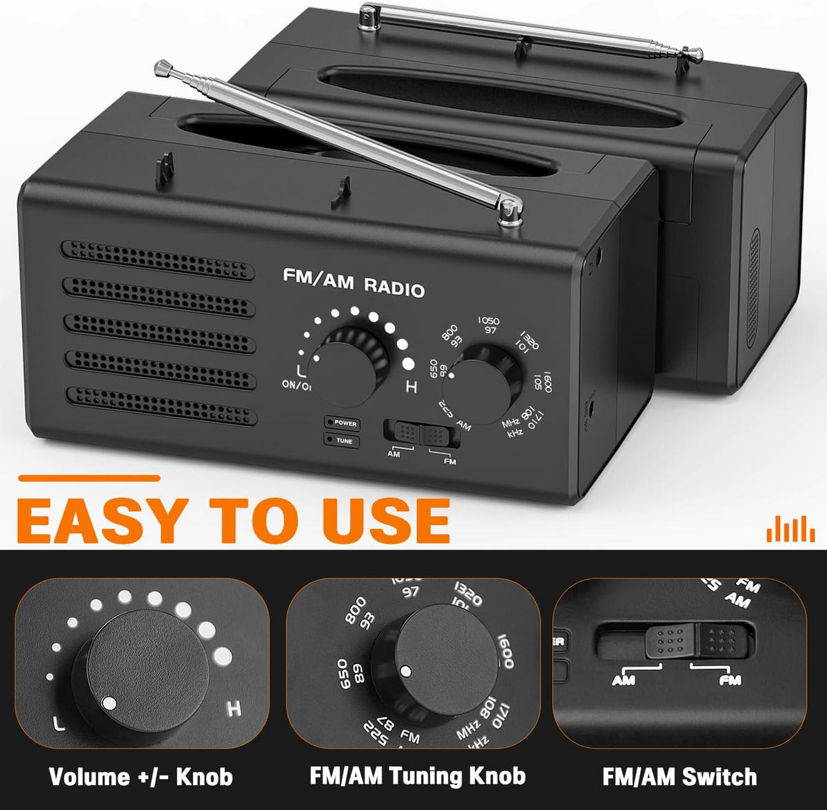 RADIO – FM/AM – Lautsprecher-/Kopfhöreranschluss/USB-Netzteil – Schwarz - Schwarz, Kunststoff (16/8.1/7.9cm) - DCA