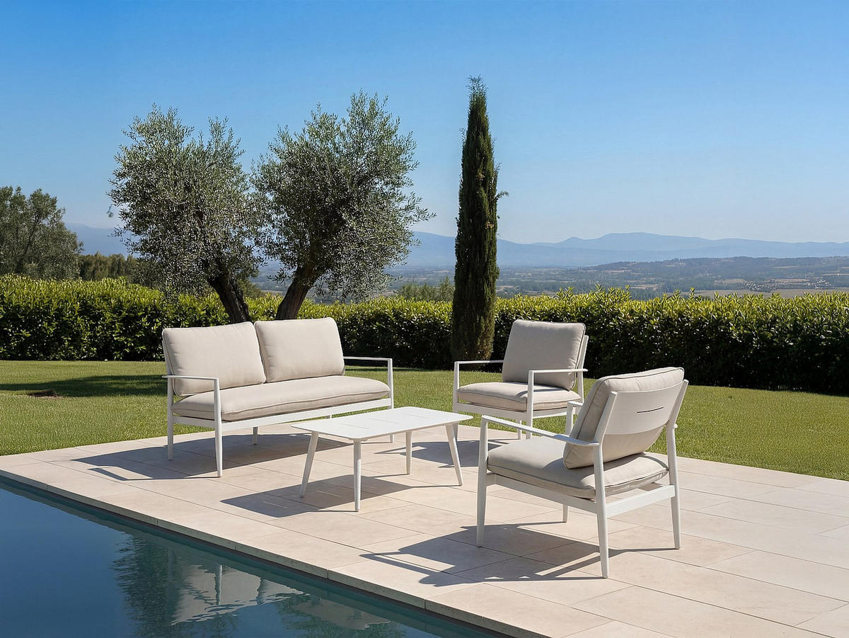 GARTENSITZGRUPPE im Set - 4 Personen - metall - weiß Tavinya - Weiß, Metall - Vente-Unique