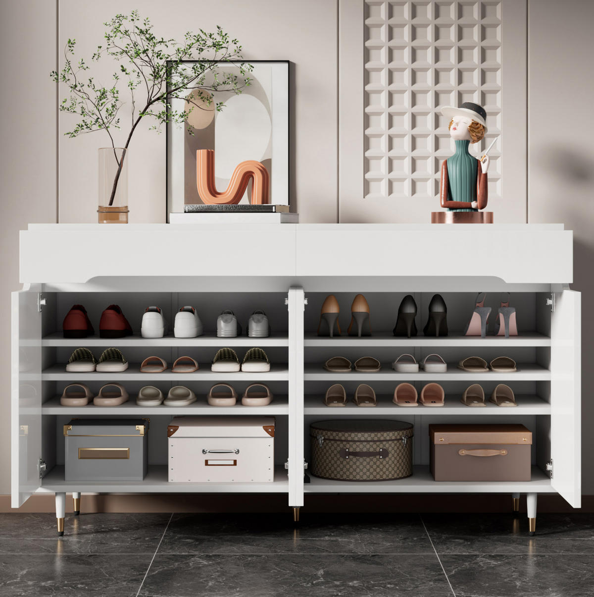 SCHUHSCHRANK 140/39/84 cm in Weiß mit 2 Türen und 2 Schubladen - Weiß, Holzwerkstoff (140/84/39cm) - Flora Grace