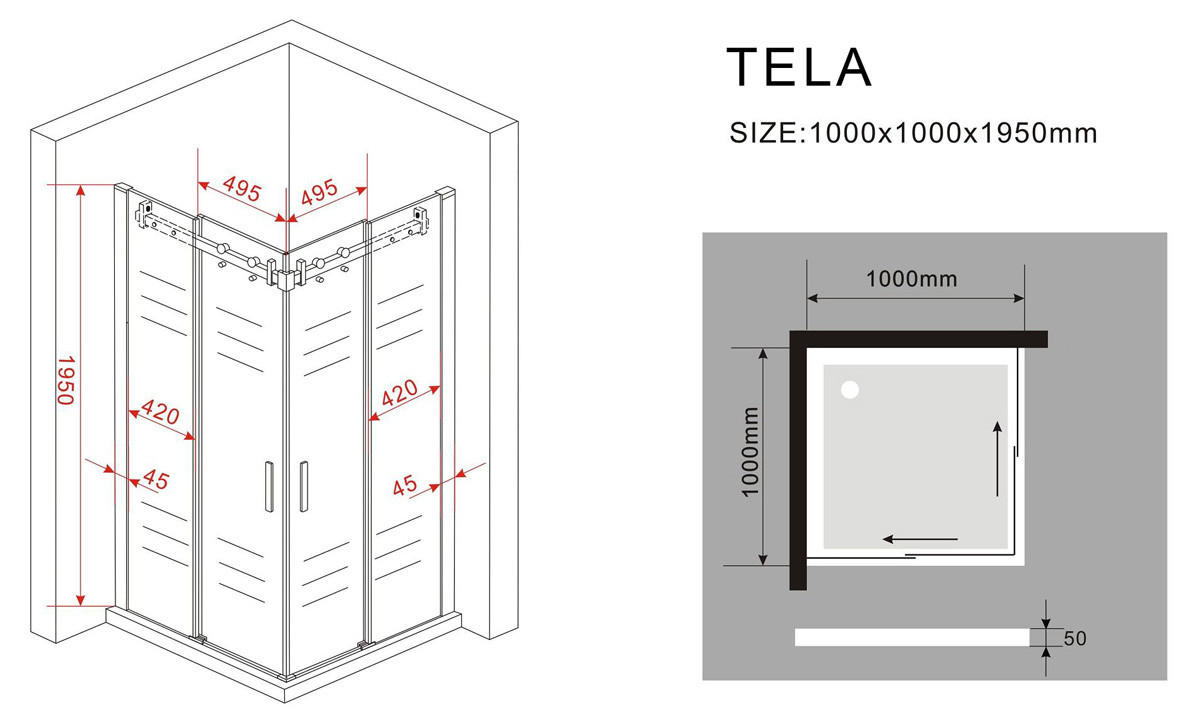 DUSCHKABINE TELA Klar 100 x 100 x 195 cm 8 mm ESG - Klar, Glas (100/100/195cm) - Glasdeals