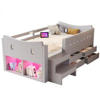 KINDERBETT Holz 90x200 cm Grau mit Stauraum, Sicherheitsgitter, LED, USB & Typ-C - Grau, Holz (90/200cm) - Modfu