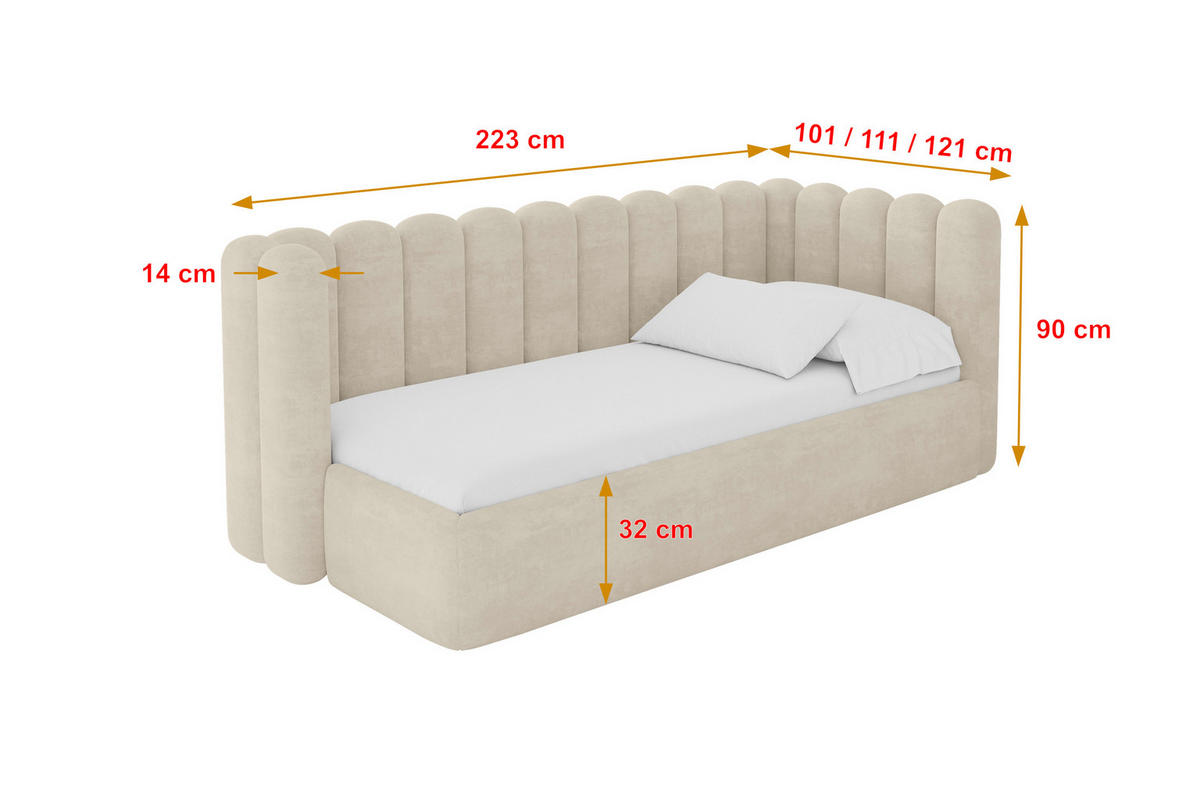 EINZELLBETT Jugendbett mit Bettkasten und Matratze H3/H4, Links - HUGY 100x200 Beige - Beige, Holzwerkstoff/Textil (100/200cm) - ALTDECOR