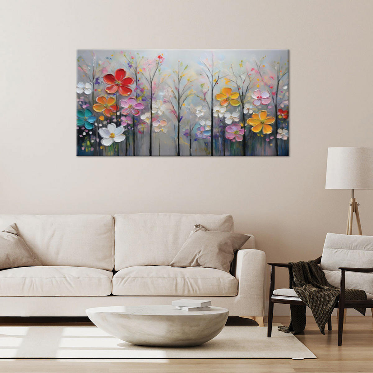 WANDBILD blumen bäume bunte natur - Multicolor, Textil (80/40cm) - Feeby