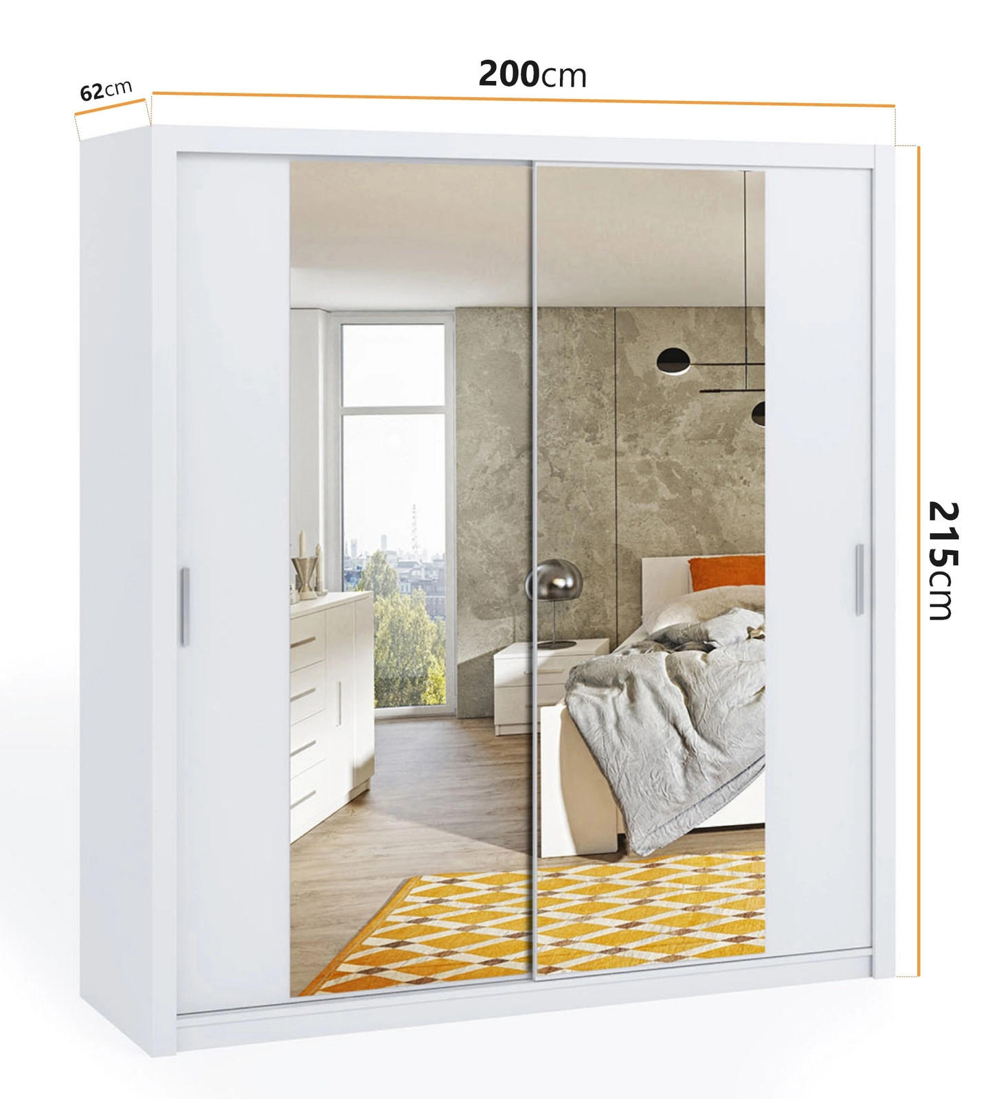 SCHIEBETÜRENSCHRANK Tamiza 200/215/62 mit Spiegel - Silberfarben/Weiß, Holzwerkstoff/Kunststoff (200/215/62cm) - Ravio