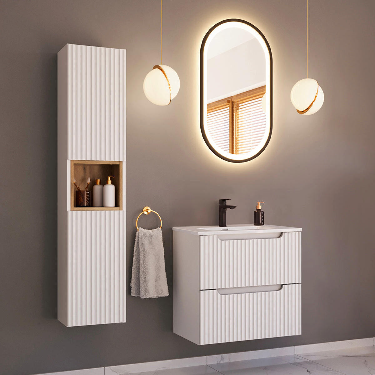 KÚPEĽŇOVÝ NÁBYTOK 60cm Riva 2-dielna súprava Biela - biela, kompozitné drevo (60/57/40cm) - Petits-meubles