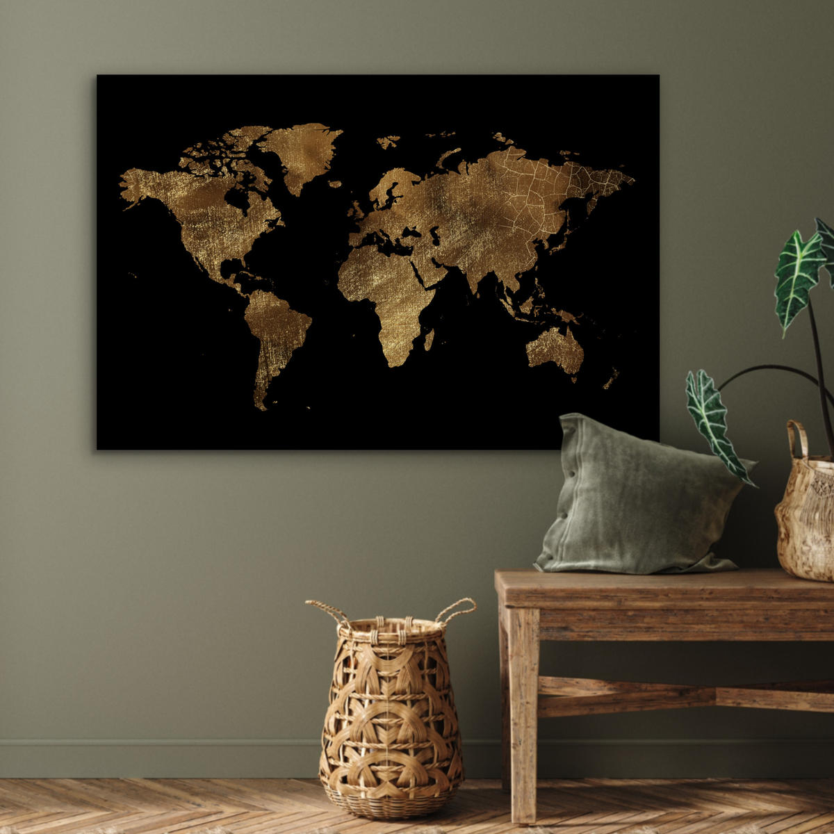 METALLBILD Weltkarte - Gold - Luxus - Erde - Schwarz 120x80 cm - Goldfarben, Metall (120/80cm) - MuchoWow