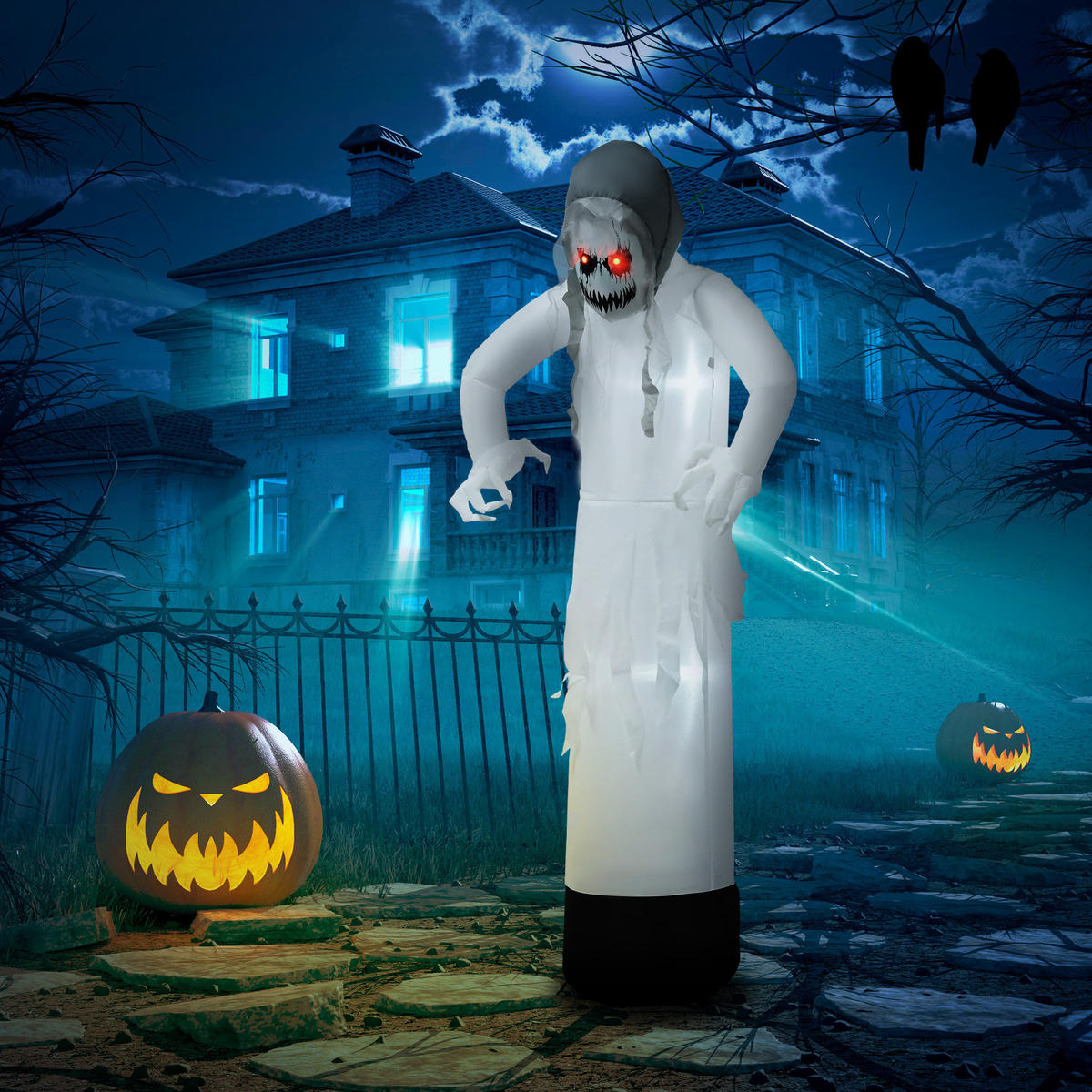 GEISTERHEXE mit roten Augen aufblasbar Halloween Hexen Deko mit LED-Lichtern - Weiß, Kunststoff (47/180/77cm) - Outsunny