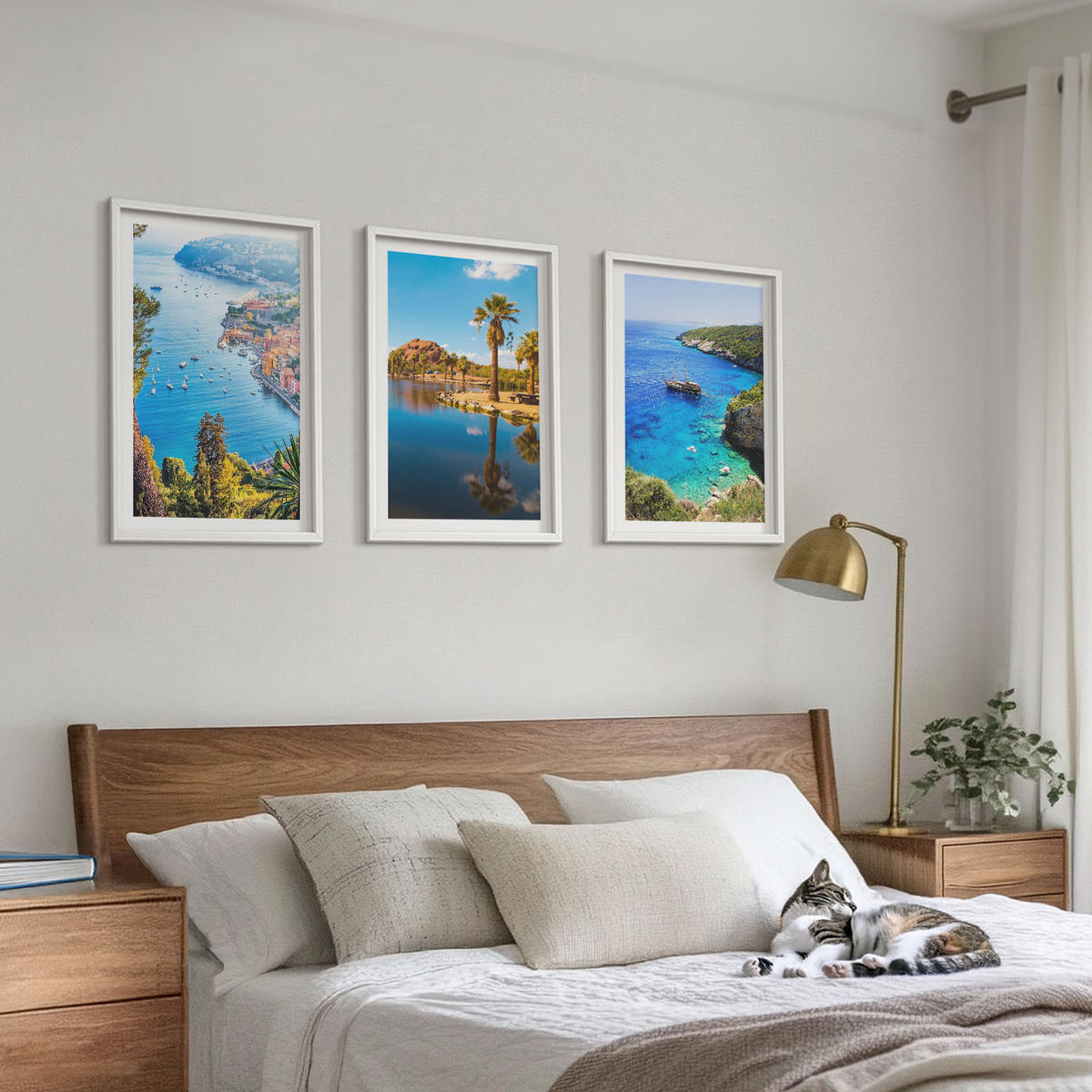 WANDBILDER 3er-Set - 40x60 cm Weißer Rahmen - Palmen am Meer, blaues Wasser - Weiß, Kunststoff (40/60cm) - ArtPrintCave