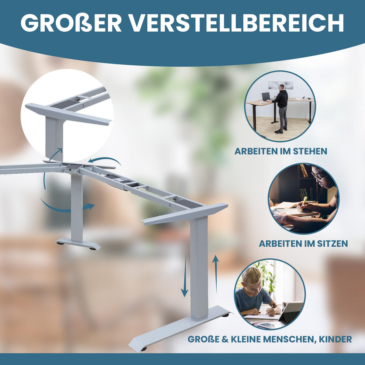 ECK TISCHGESTELL HÖHENVERSTELLBAR Lift L7 grau - Grau, Metall (68/180/118cm)