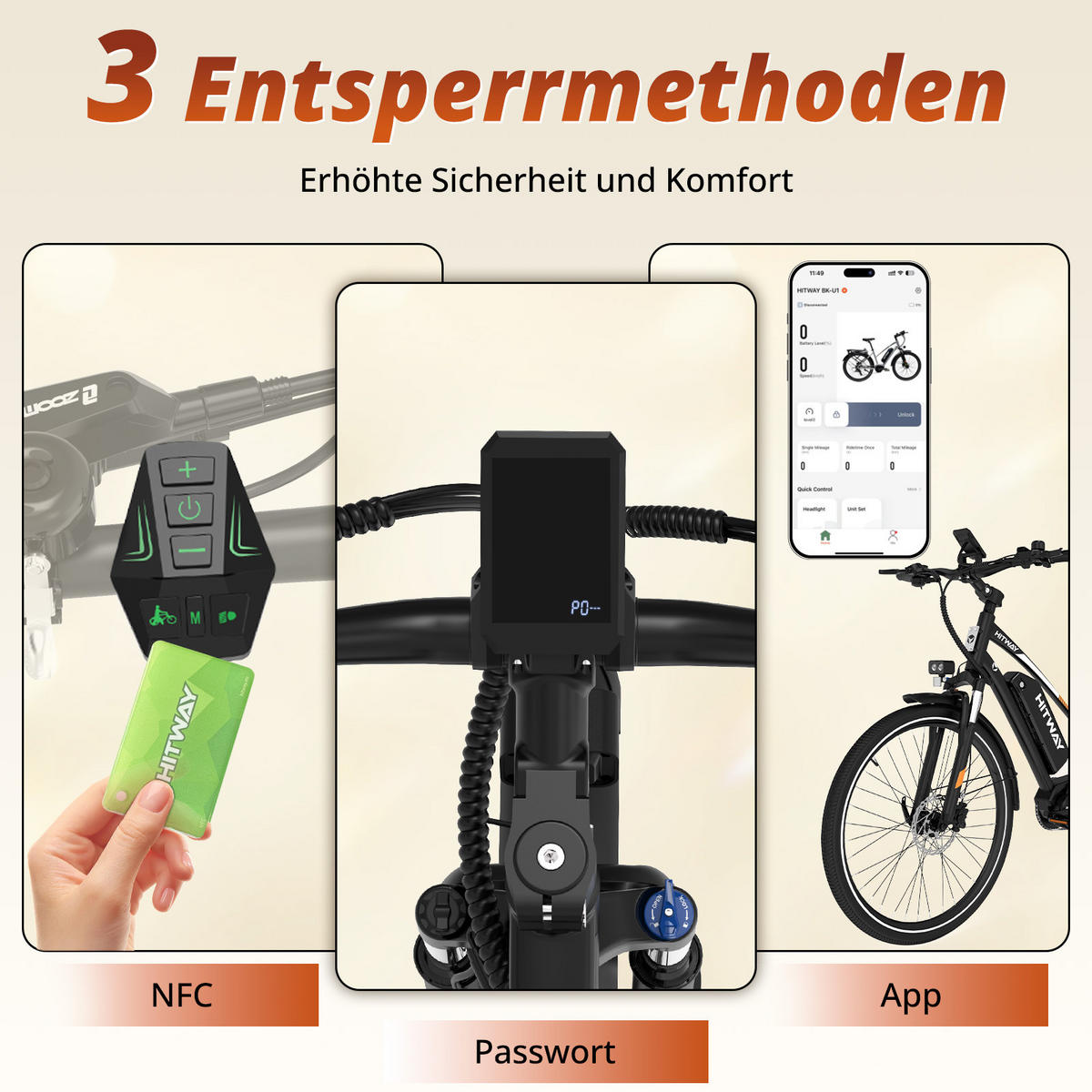 E-BIKE BKU1 Mittelmotor mit 150 km Maximalreichweite - Schwarz, Metall (80cm) - HITWAY