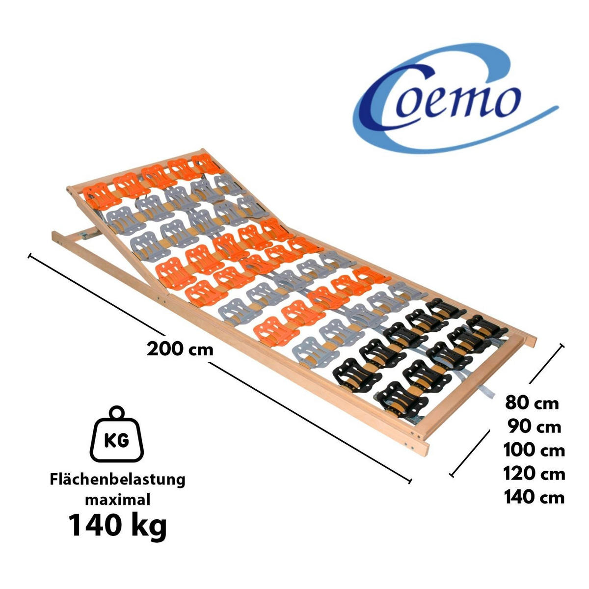 TELLERLATTENROST CUBIFLEX KF 80x200 cm Kopf- Fußteil verstellbar - Naturfarben, Holz (80/200cm) - Coemo