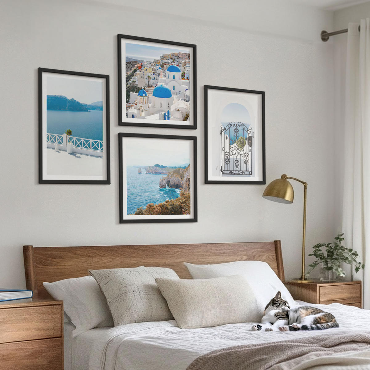 WANDBILDER 4er-Set - 50x50 cm & 40x60 cm Schwarzer Rahmen - Meeresarchitektur Griechenlands - Schwarz, Kunststoff (50/50cm) - ArtPrintCave