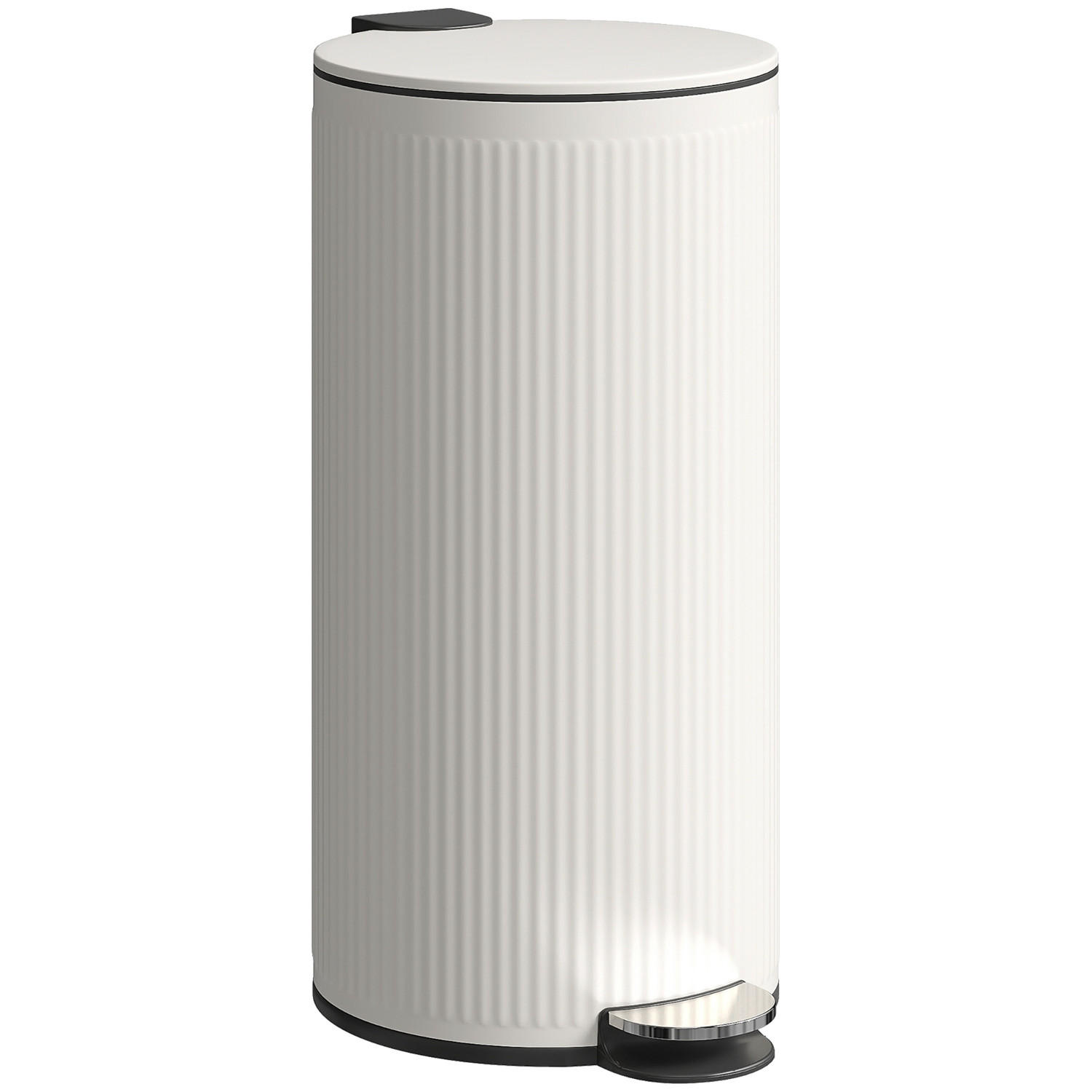 MÜLLEIMER Küche 30L 36/30/60,5 cm Metall Bambus Creme Treteimer Soft-Close - Creme, Metall (30/60.5/36cm) - Rolipo