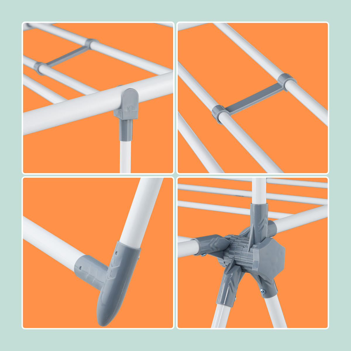 STOJAN na bielizeň s krídlami - biela, kov/plast (155/199/69cm) - Relaxdays