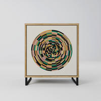 SIDEBOARD GREEN CIRCLES, Eichefarben, 57,5x42x67,5 cm, Schwarze Metall-Rahmenfüße - Eichefarben/Multicolor, Holzwerkstoff/Metall (57.5/67.5/42cm) - SpaceRebels