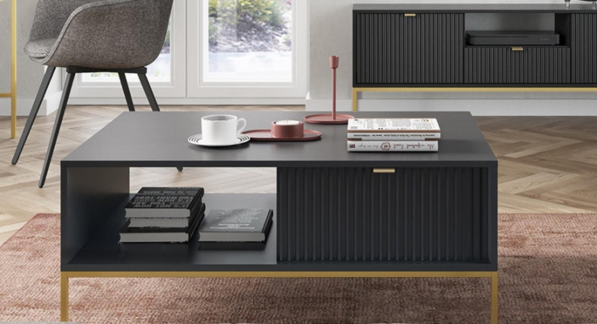 TISCH Schwarz NEW Goldfarben - Schwarz, Holzwerkstoff (68/68/46cm) - Sepro Meble