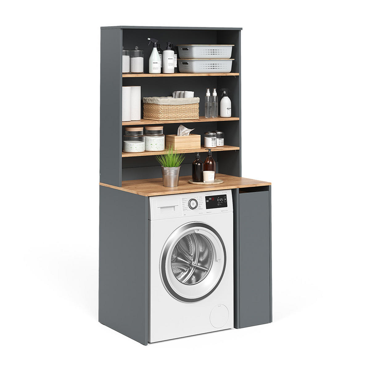 WASCHMASCHINENSCHRANK Viktor, Anthrazit/Goldkraft Eiche, 93.6 x 88.2 cm 2 Teile mit Rollregal - Honigeiche/Anthrazit, Holzwerkstoff (93.6/88.2/60cm) - Vicco