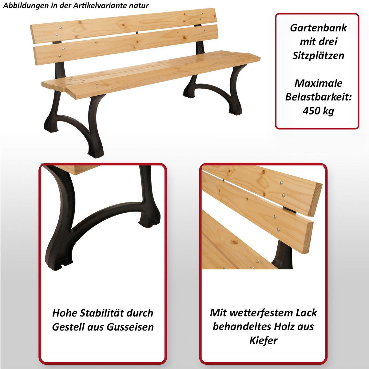 GARTENBANK Beige - Beige, Holz (170/78/62cm) - MCW