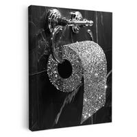 LEINWANDBILD WC - Toilettenpapier - Schwarz und weiß - Glitter 60x80 cm - Silberfarben, Textil (60/80cm) - MuchoWow