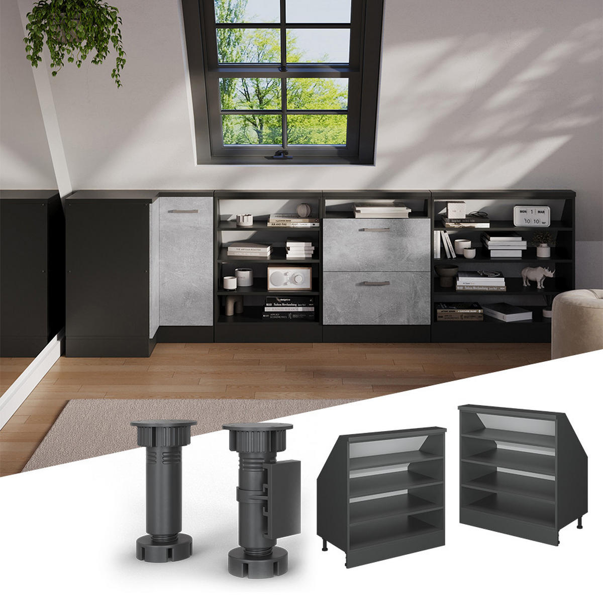 SKŘÍŇ POD ŠIKMOU STŘECHU Rion Antracit - antracitová, kompozitní dřevo (80/81.6/46cm) - Vicco