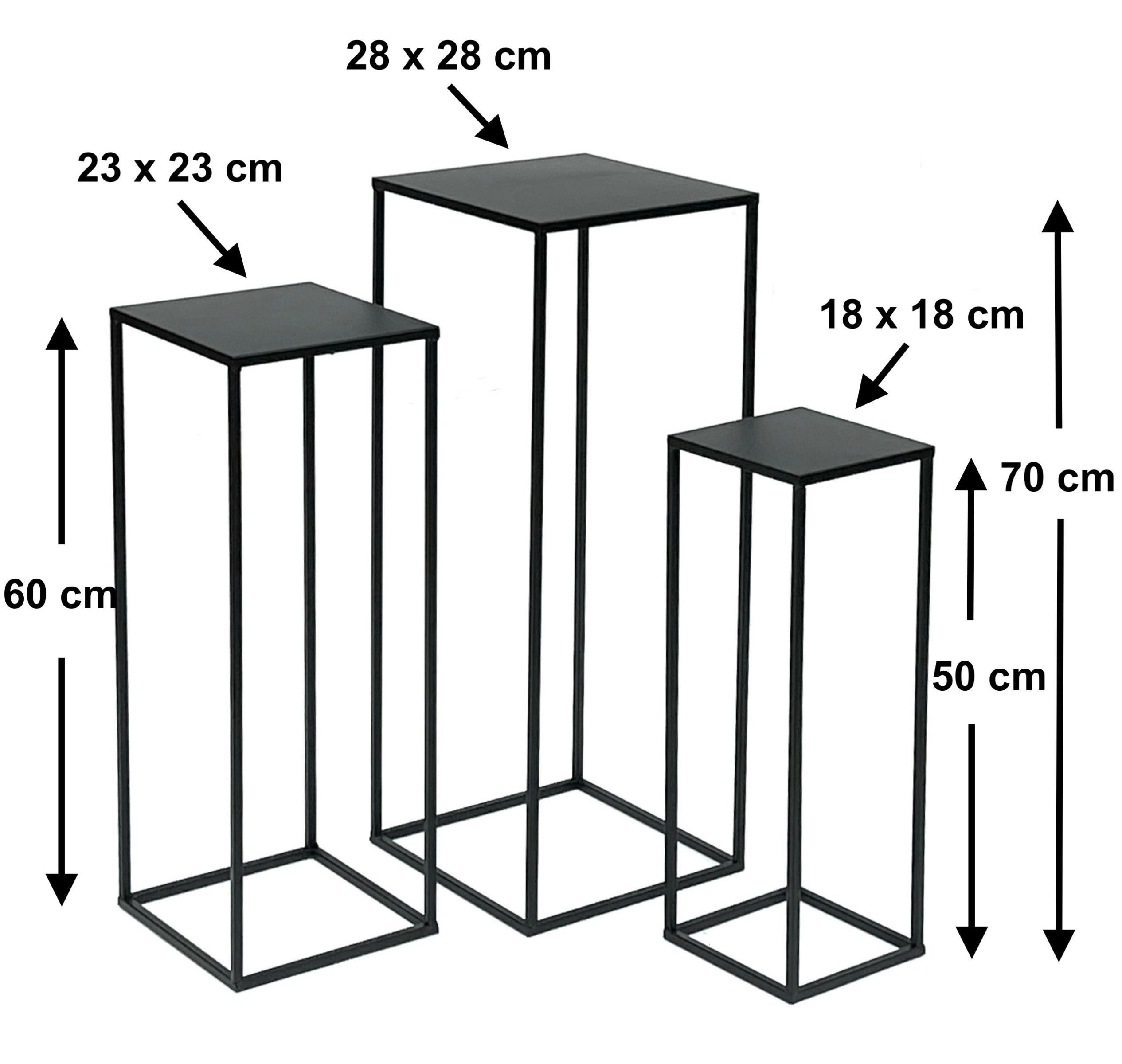 BLUMENHOCKER 3er Set Metall Schwarz Eckig 96315 - Schwarz, Metall (28/70/28cm) - DanDiBo