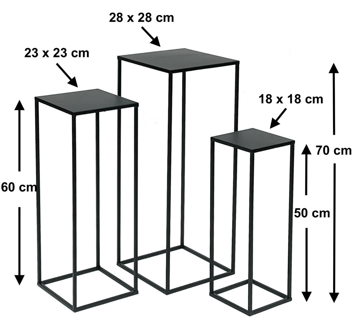 BLUMENHOCKER 3er Set Metall Schwarz Eckig 96315 - Schwarz, Metall (28/70/28cm) - DanDiBo