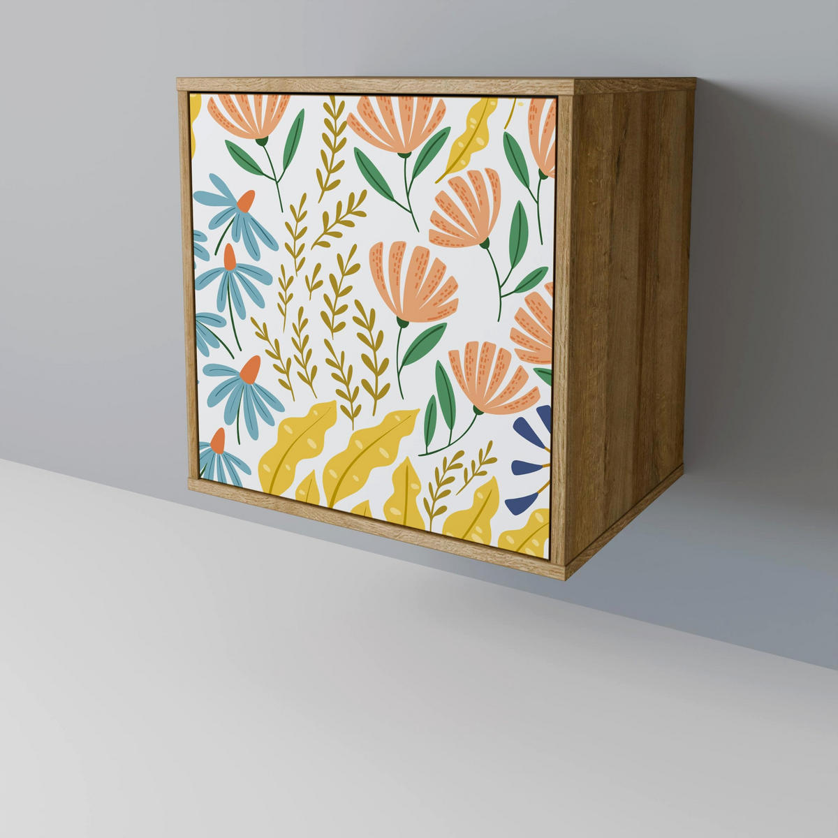 SIDEBOARD HELLO SPRING, Eichefarben, 57,5x42x67,5 cm, Schwarze Metall-Rahmenfüße - Eichefarben/Multicolor, Holzwerkstoff/Metall (57.5/67.5/42cm) - SpaceRebels