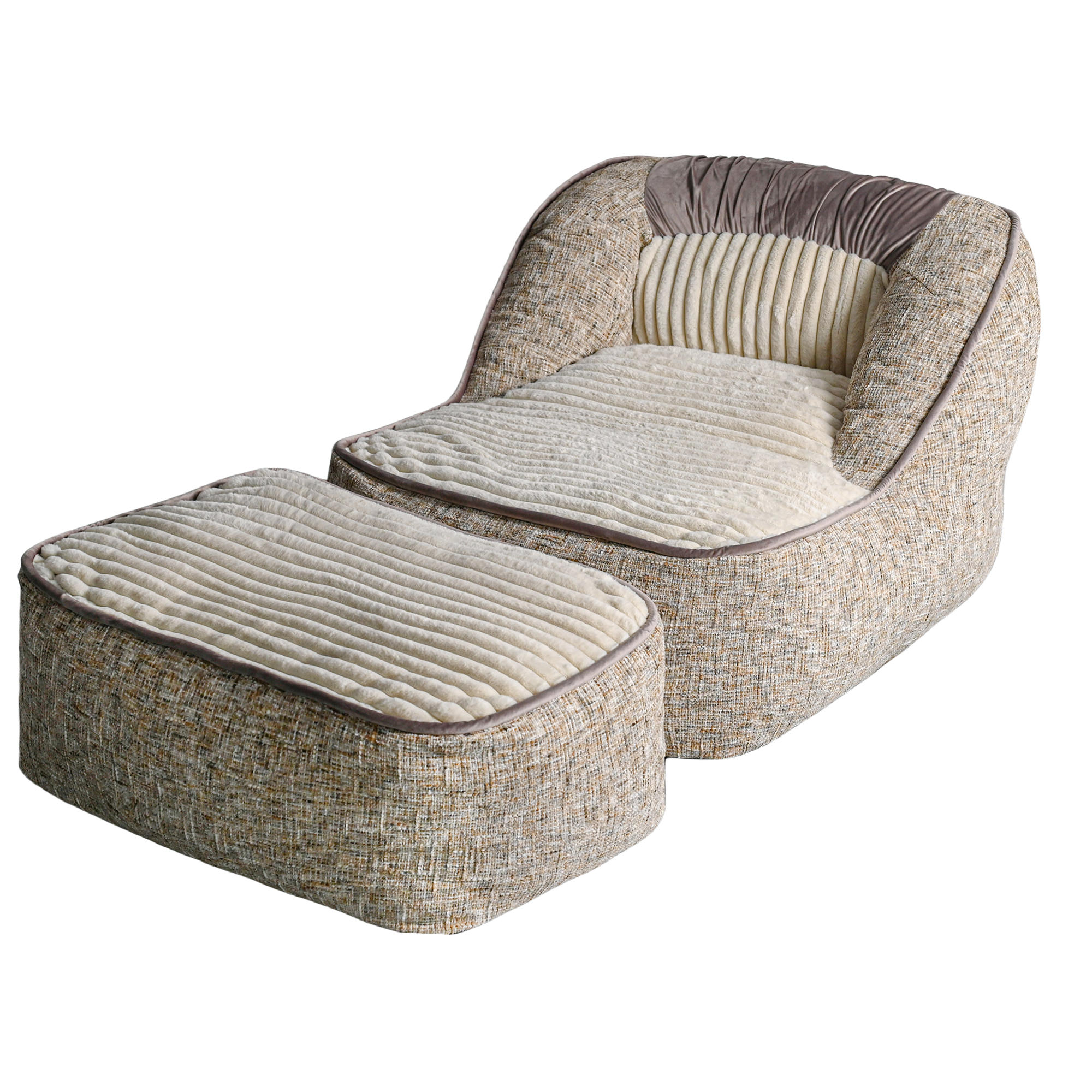 LOUNGESESSEL Samt Beige - Beige, Textil (90/76/180cm) - Vercart