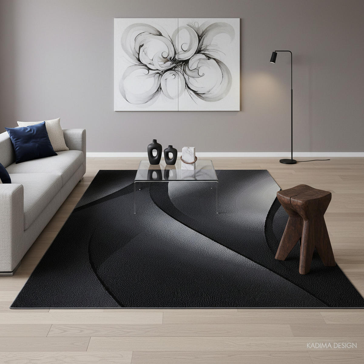 TEPPICH Kurzflor Ombre-Verlauf Polypropylen Wohnzimmer Schwarz Läufer 80x150 - Schwarz, Textil (80/150cm) - KADIMA DESIGN