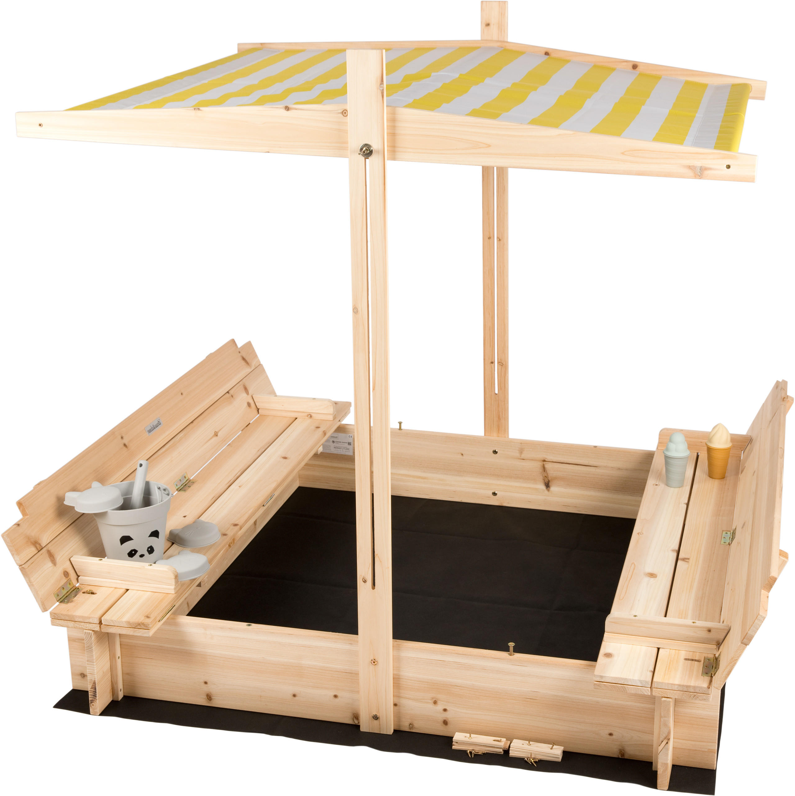 SANDKASTEN mit Abdeckung und Sitzbank aus Holz, wetterfest - Gelb, Holz (120/120/120cm) - needs&wants