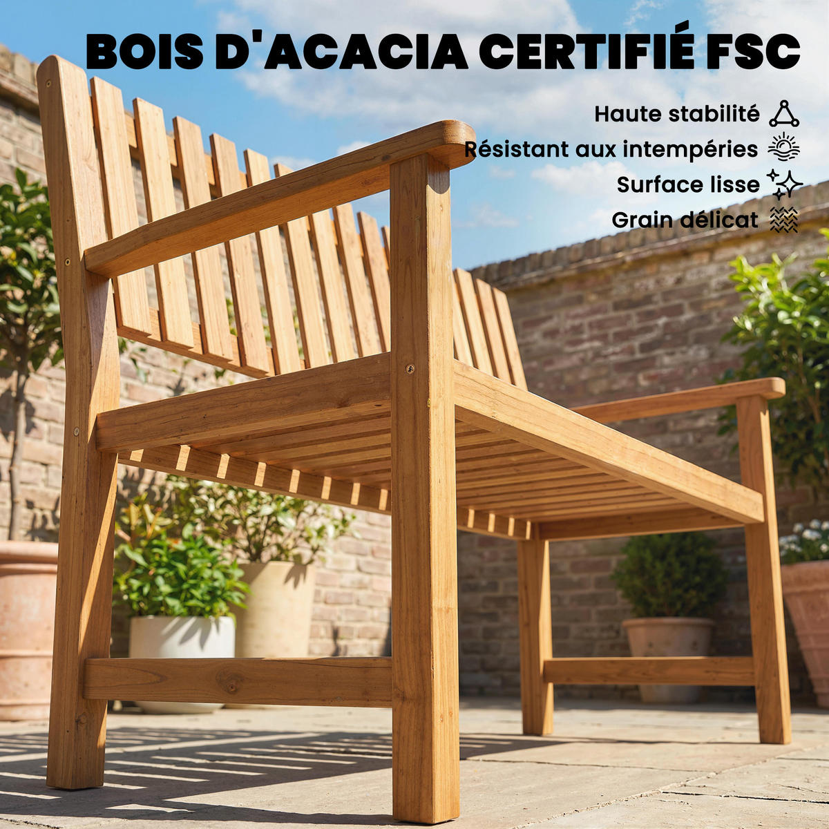GARTENBANK DE-17791 FSC-Akazienholz mit hoher Tragfähigkeit Natur - Naturfarben, Holz (112/92/64cm) - ComfortXL