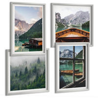 BILDER SET 4er Set - 50x50 cm & 40x60 cm Silberner Rahmen - Hütten am Bergsee Łódź - Silberfarben, Kunststoff (50/50cm) - TULUP