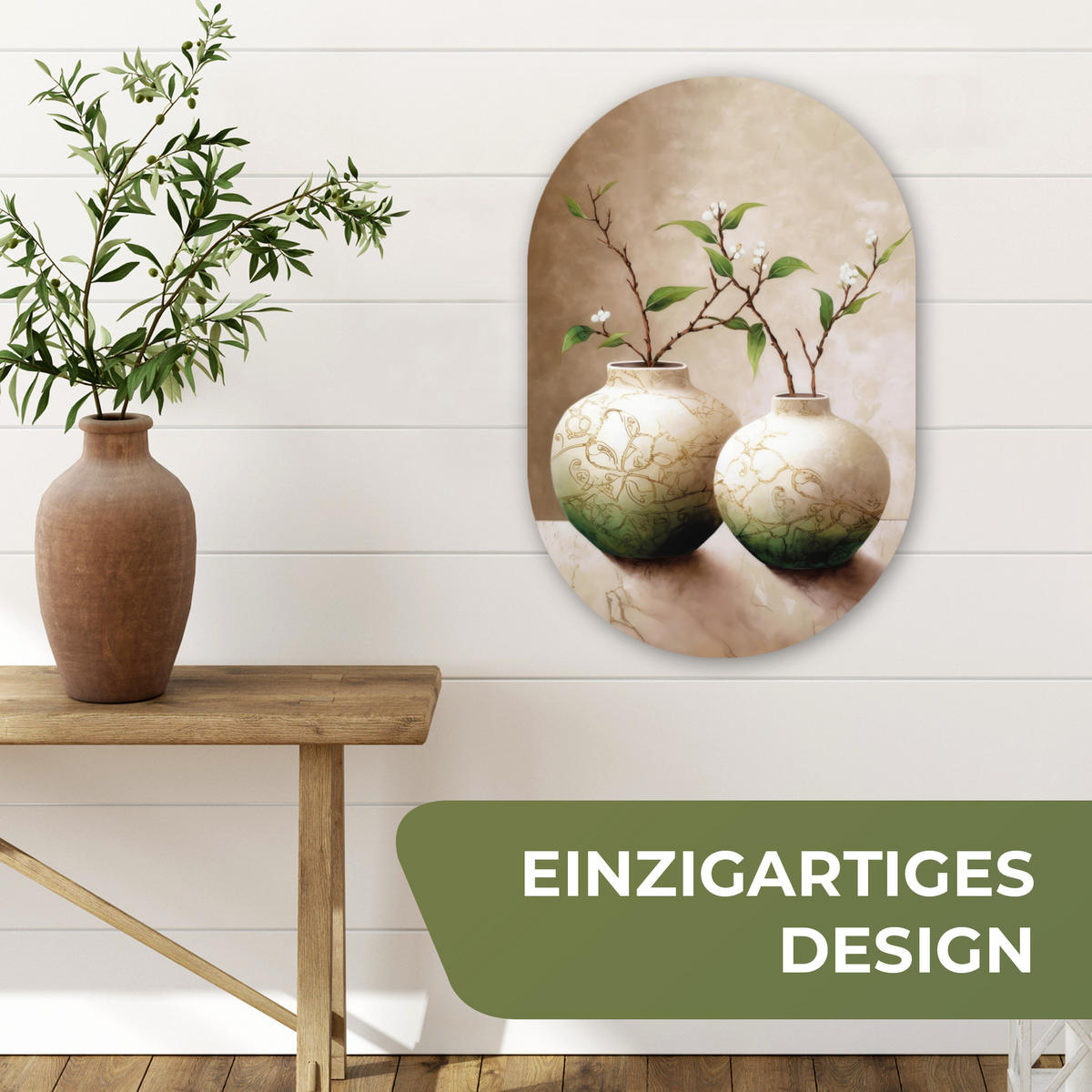 WANDBILD Blumen - Vase - Weiß - Botanisch - Beige 40x60 cm - Ecru, Kunststoff (40/60cm) - MuchoWow