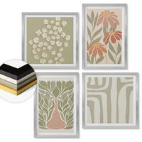WANDBILDER 4er Set - 50x50 cm & 40x60 cm Silberner Rahmen - Floraler minimalistischer Boho-Stil - Silberfarben, Kunststoff (50/50cm) - ArtPrintCave