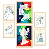 POSTER Set Mit 6 Flügel Der Liebe 1 In Tiere Zusammenfassungen A3 & A4 Rahmen Aus Hellem Holz - Beige, Papier (29/3cm) - Nacnic