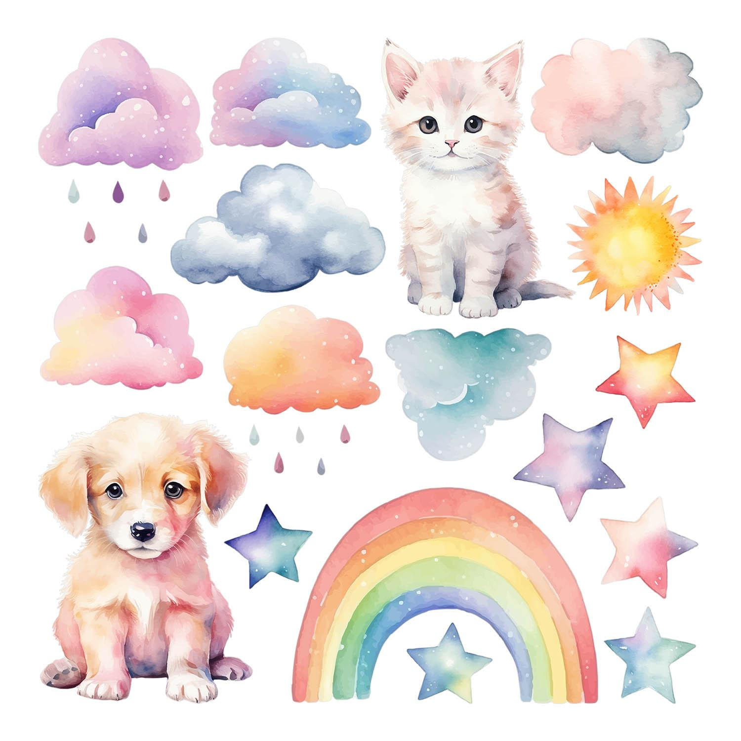 WANDAUFKLEBER 130x177cm - Tiere Himmel Regenbogen - Multicolor, Kunststoff (130/177/0.1cm) - Wallfluent