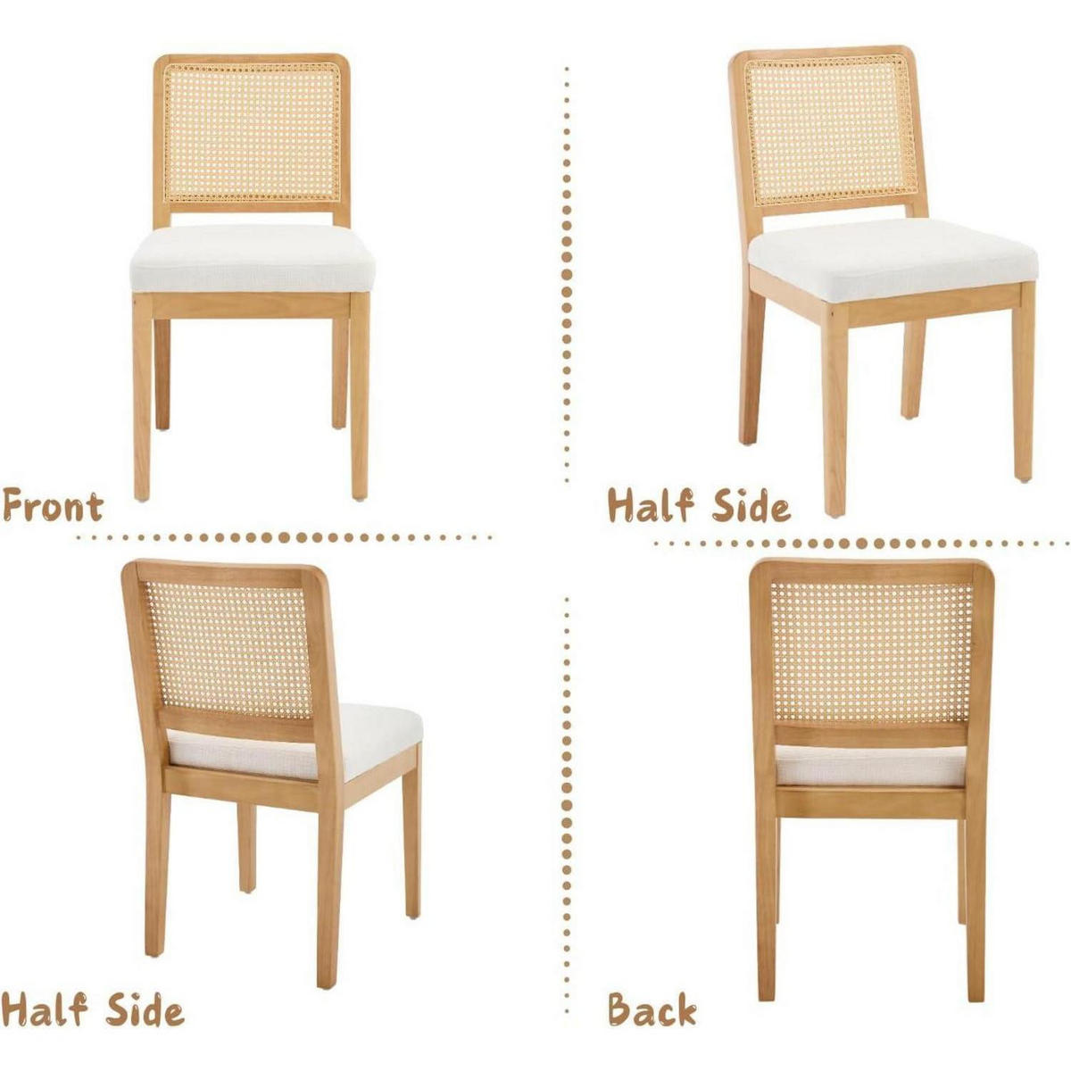 ESSZIMMERSTÜHLE 4er Set Chenille Rattan Rückenlehne Holz Weiß - Weiß, Naturmaterialien (48.5/86/56.5cm)