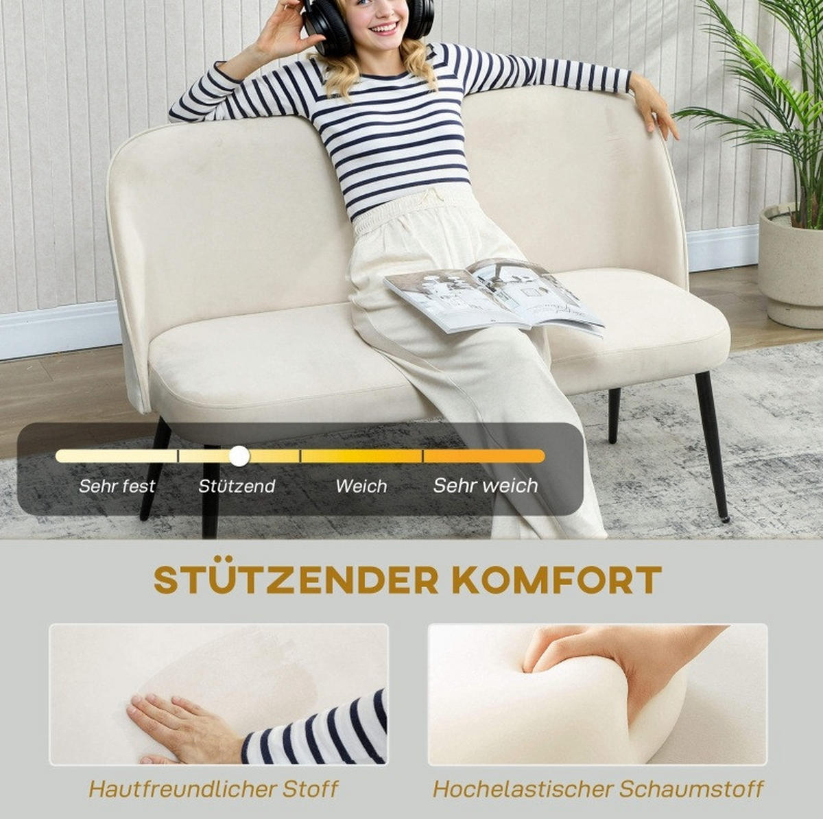 2-SITZER Sofa mit Metallgestell 127/63/84,5 cm Beige - Beige, Metall (63/84.5/127cm) - Redom