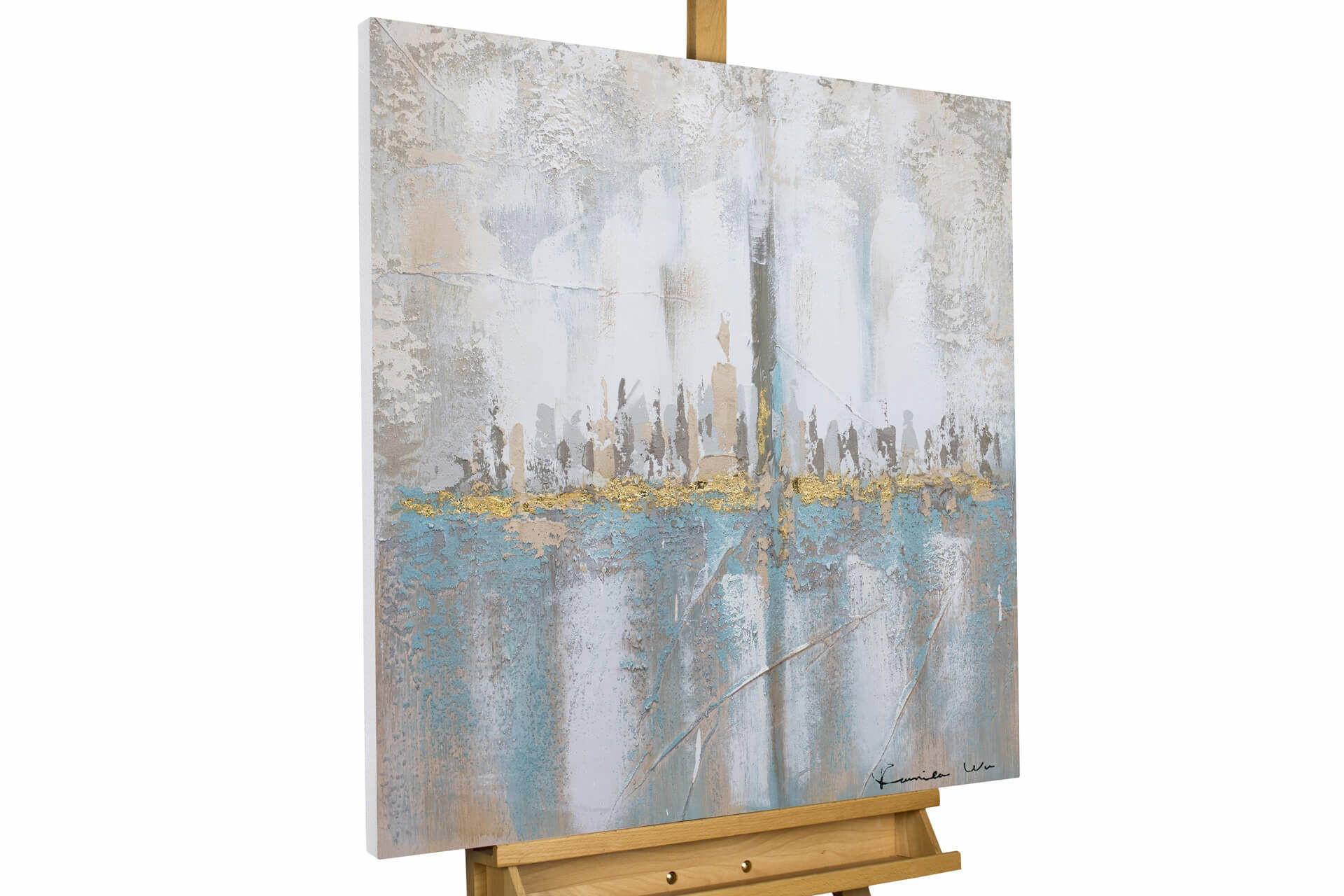 ACRYLBILD HANDGEMALT 80/80 cm - Blau/Grau, Holz/Textil (80/80cm) - KUNSTLOFT