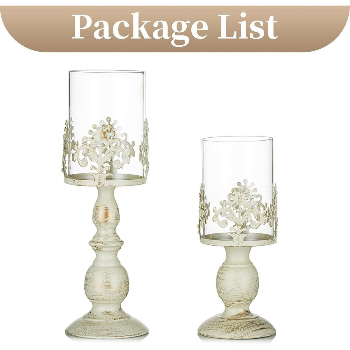 KERZENHALTER 2-teiliges Set Elfenbein 27 cm und 33 cm - Creme, Metall (10.5/33/10.5cm)