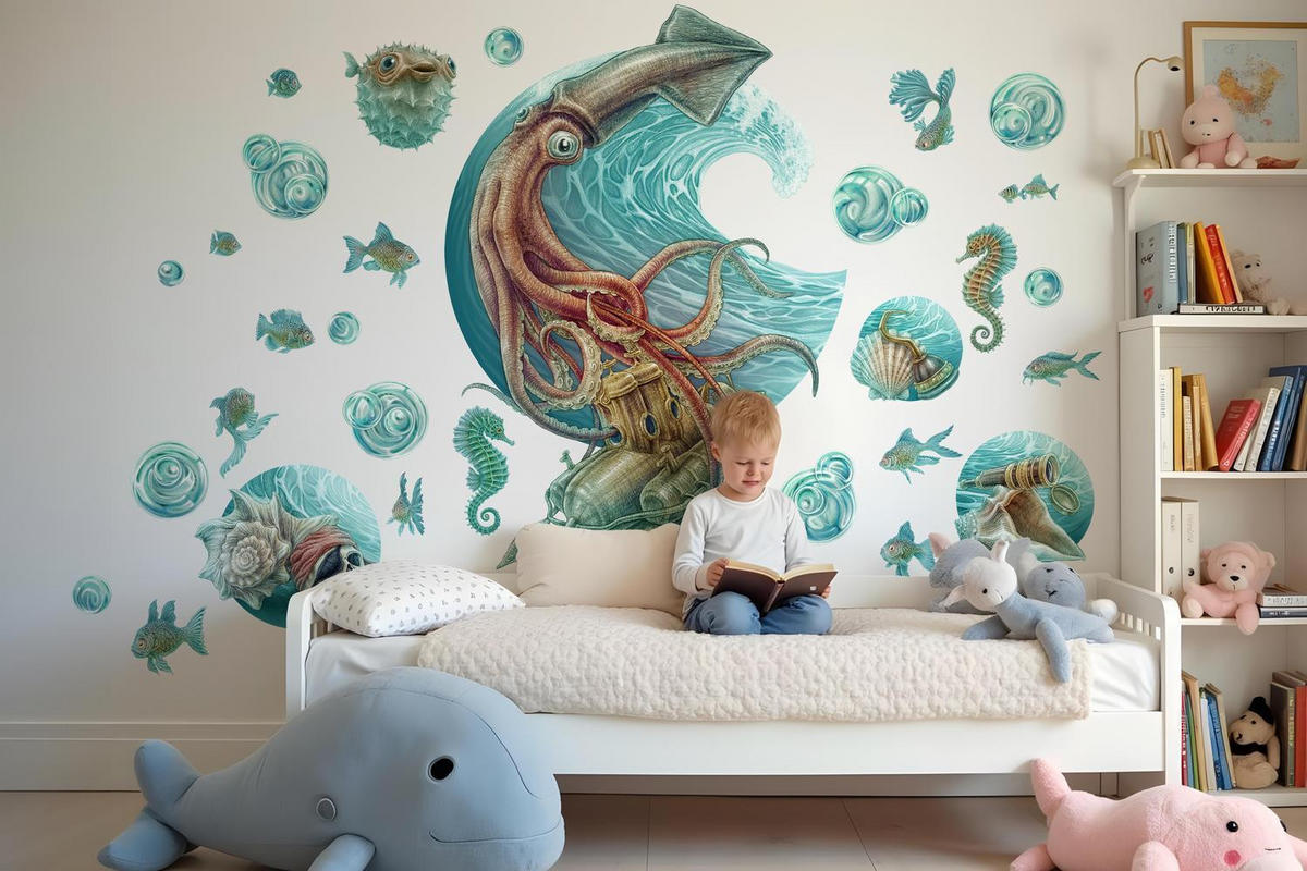 WANDAUFKLEBER 80x77cm - Unterwasserwelt - Multicolor, Kunststoff (80/77/0.1cm) - Wallfluent