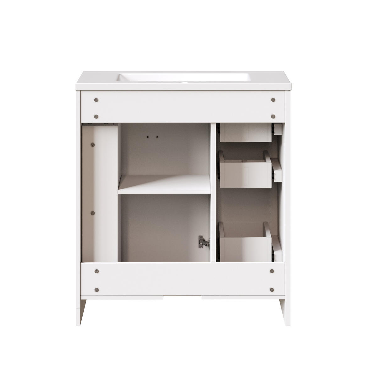 WASCHBECKENUNTERSCHRANK 3 Schubladen Keramikbecken Weiß - Weiß, Keramik (76.5/84.5/46.5cm) - FLIEKS