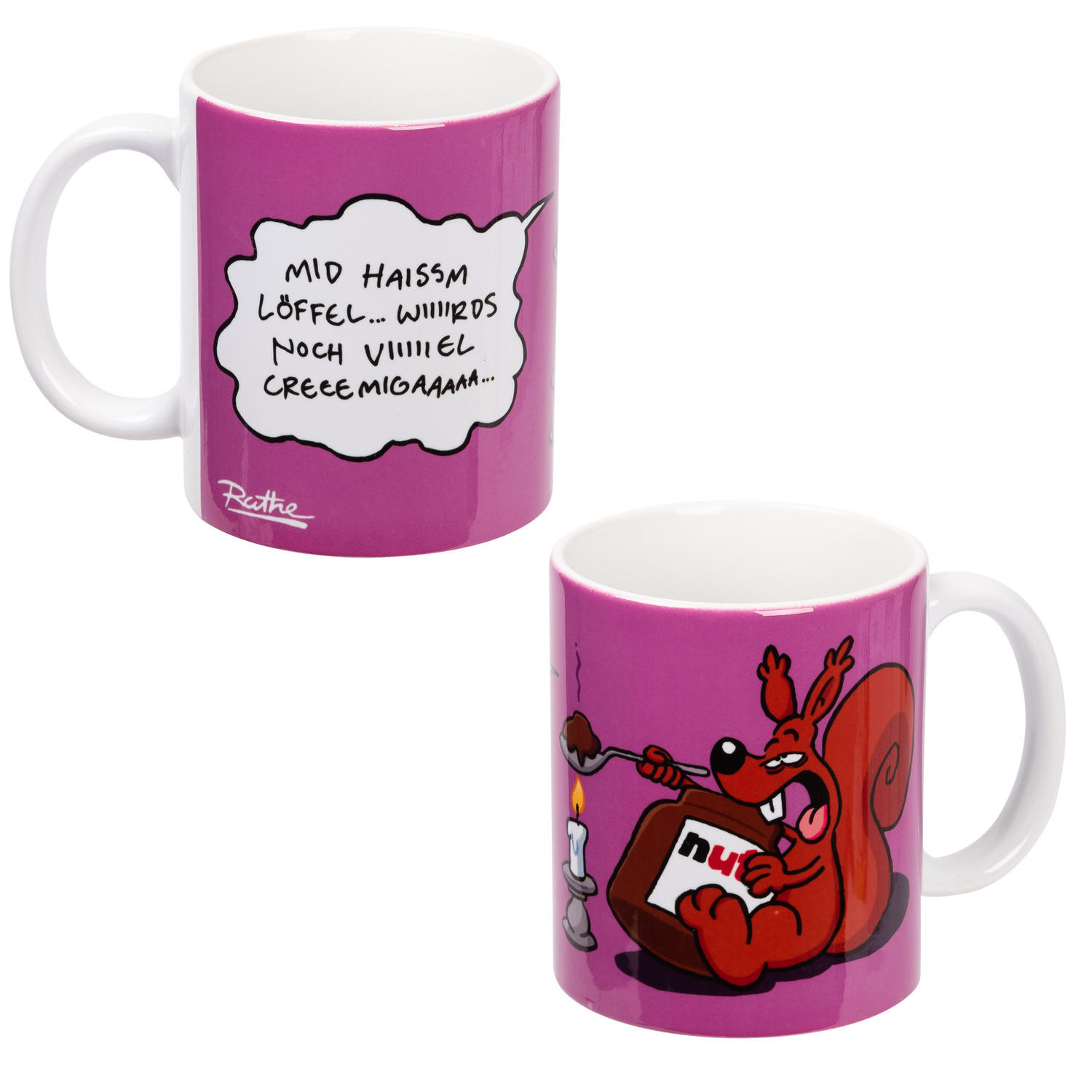 KAFFEEBECHER Ralph Ruthe Mid haissm Löffel... wiiiirds noch viiiiiel Creeemigaaaaa... Lila 320 ml - Lila, Keramik (0.32L) - United Labels