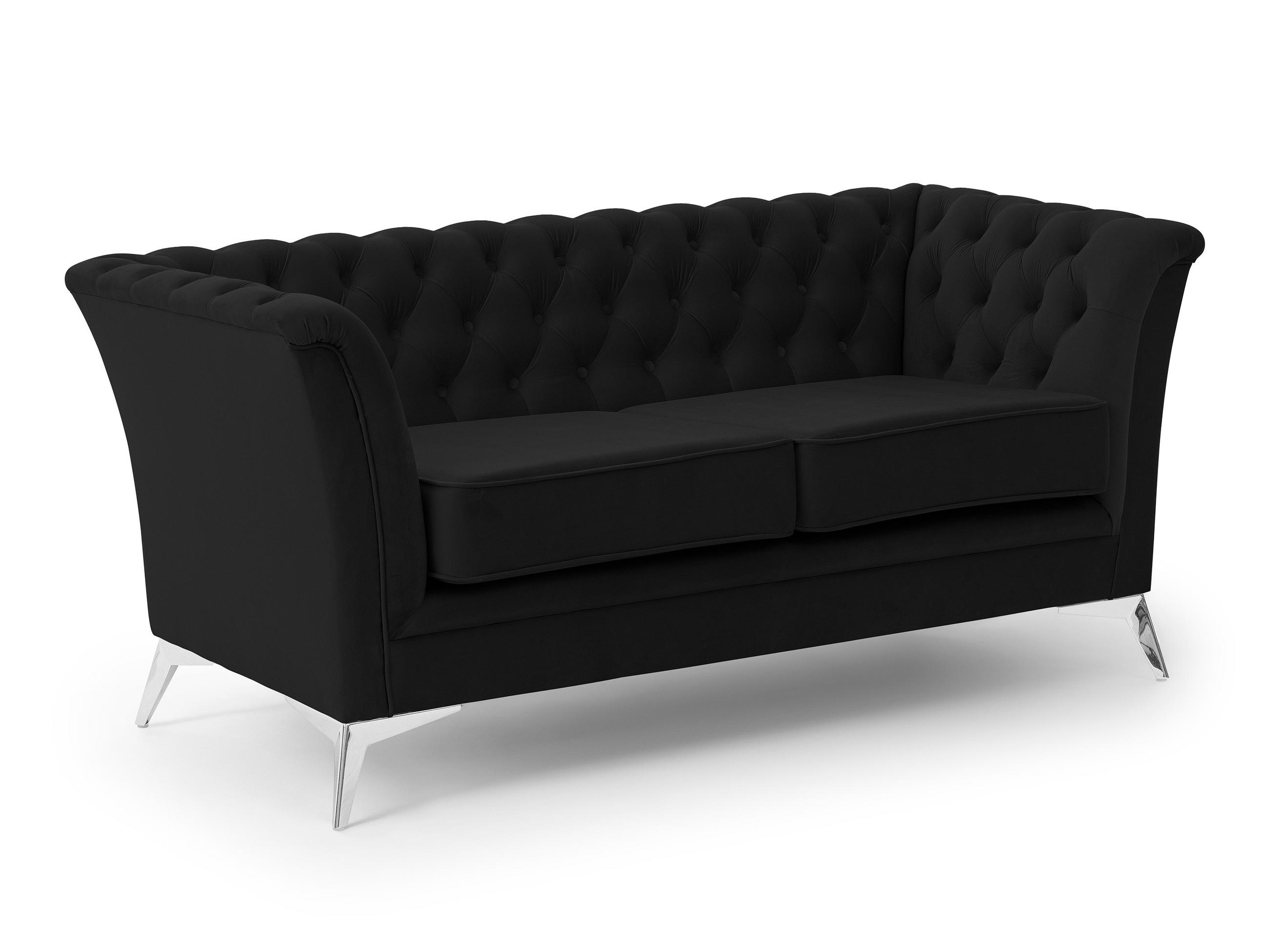 CHESTERFIELD-SOFA 2-sitzer Whitby Schwarz Samt mit silbernen Füßen - Silberfarben/Schwarz, Holz/Textil (175/78/82cm) - S-Style Möbel