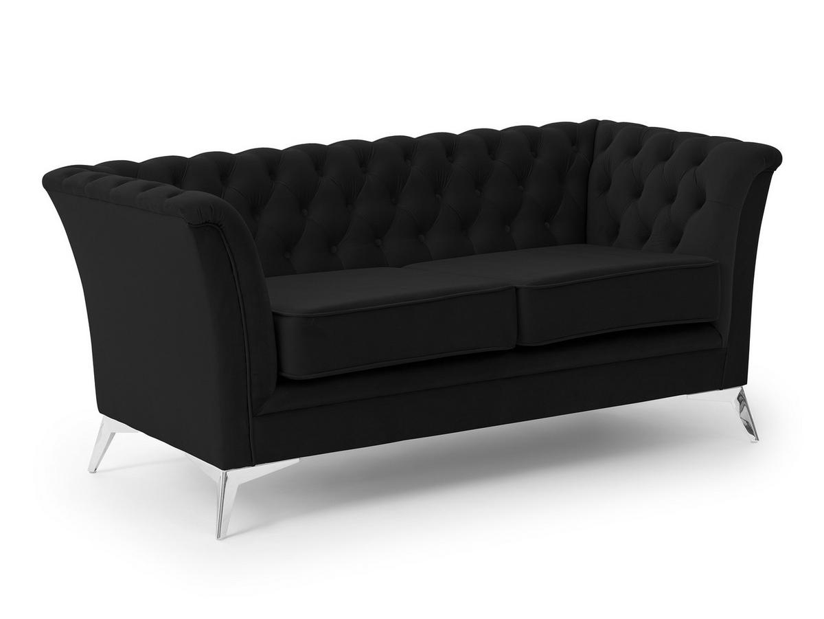 CHESTERFIELD-SOFA 2-sitzer Whitby Schwarz Samt mit silbernen Füßen - Silberfarben/Schwarz, Holz/Textil (175/78/82cm) - S-Style Möbel