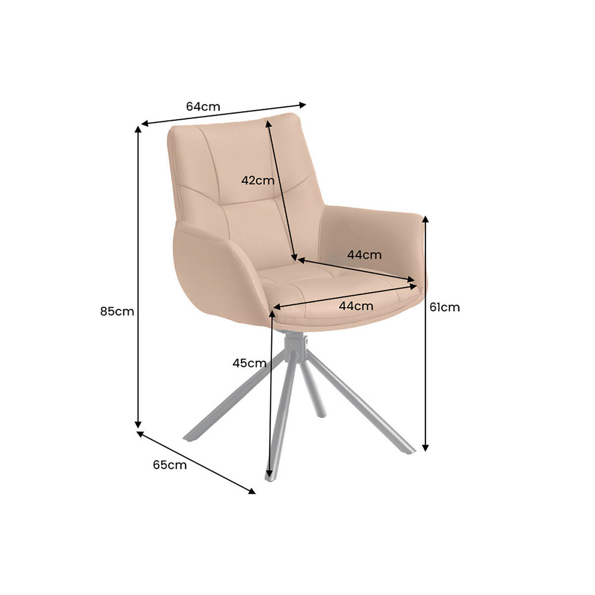 STUHL SIGNATUR Echtleder Taupe 85 cm - Taupe/Schwarz, Leder/Metall (64/85/65cm) - riess-ambiente