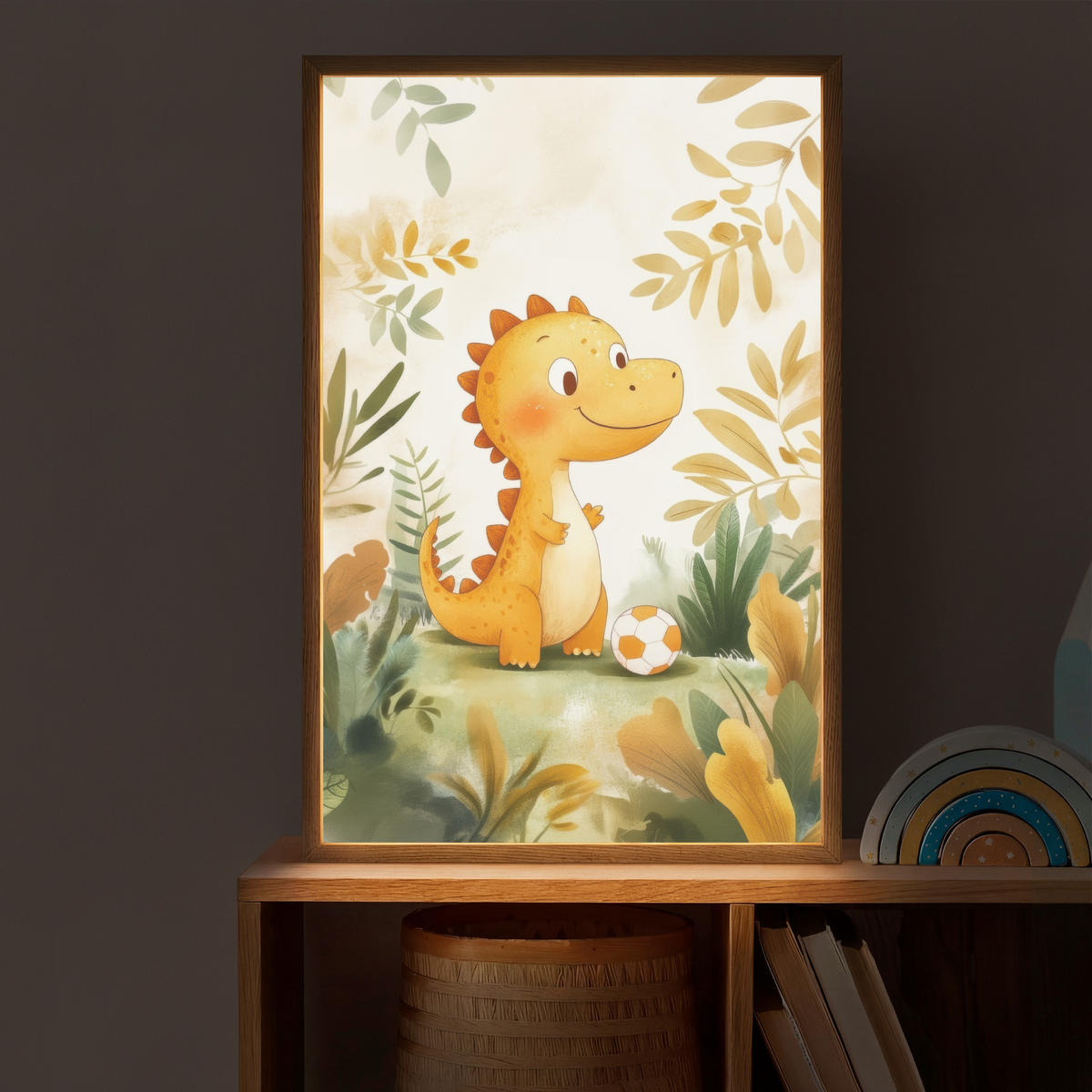 NÁSTĚNNÁ LAMPA S AKUMULÁTOREM Dino - Fotbal - Orange 40x60 cm - béžová, kompozitní dřevo (40/60/8cm) - OnlyWow