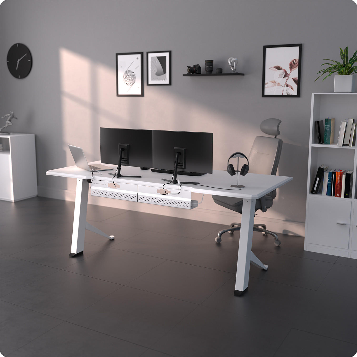 Kabelmanagementbox Unter Dem Schreibtisch - Weiß, 34x12x13cm, Mit Deckel & Verstellbaren Clips, Kabelorganizer Für Homeoffice & Büro