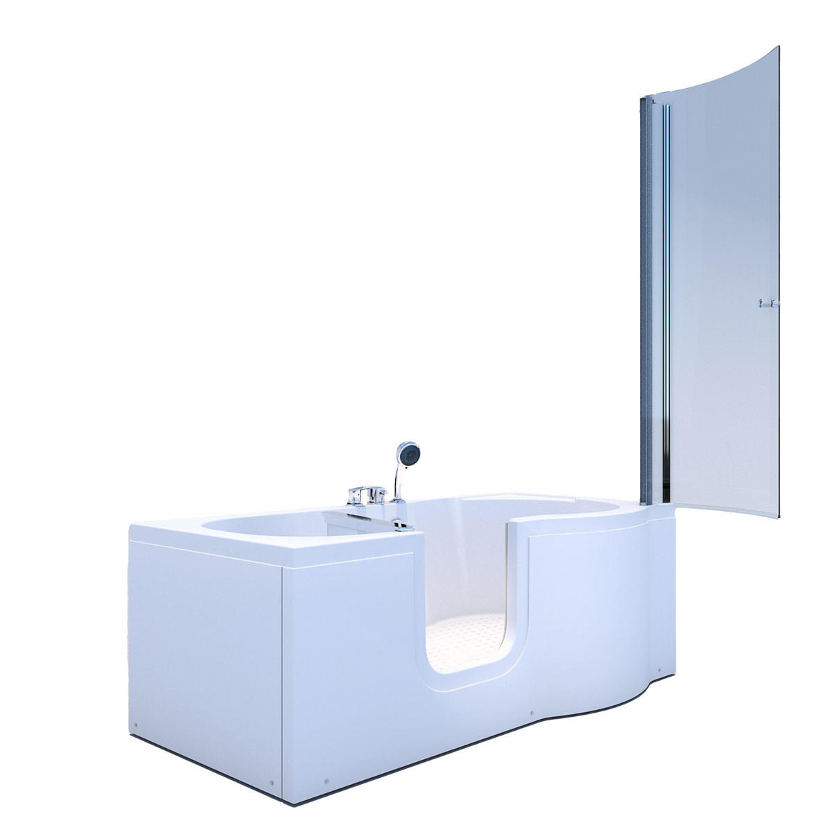 SENIORENDUSCHE Sitzwanne mit Tür S12D-EH-L-EC 170x85cm - Weiß, Glas/Kunststoff (170/85/200cm) - AcquaVapore by Sandra Jentho