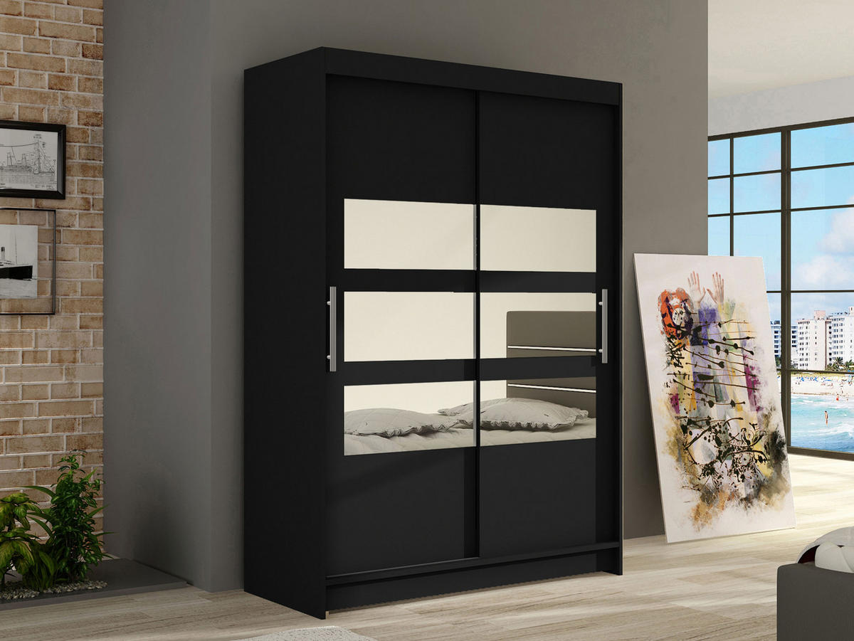 KLEIDERSCHRANK Miami V - Silberfarben/Schwarz, Holzwerkstoff/Kunststoff (120/200/58cm) - MIRJAN24